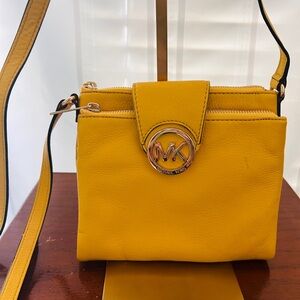 GUC - Michael Kors Mustard Yellow Leather Crossbody with MK Medallion